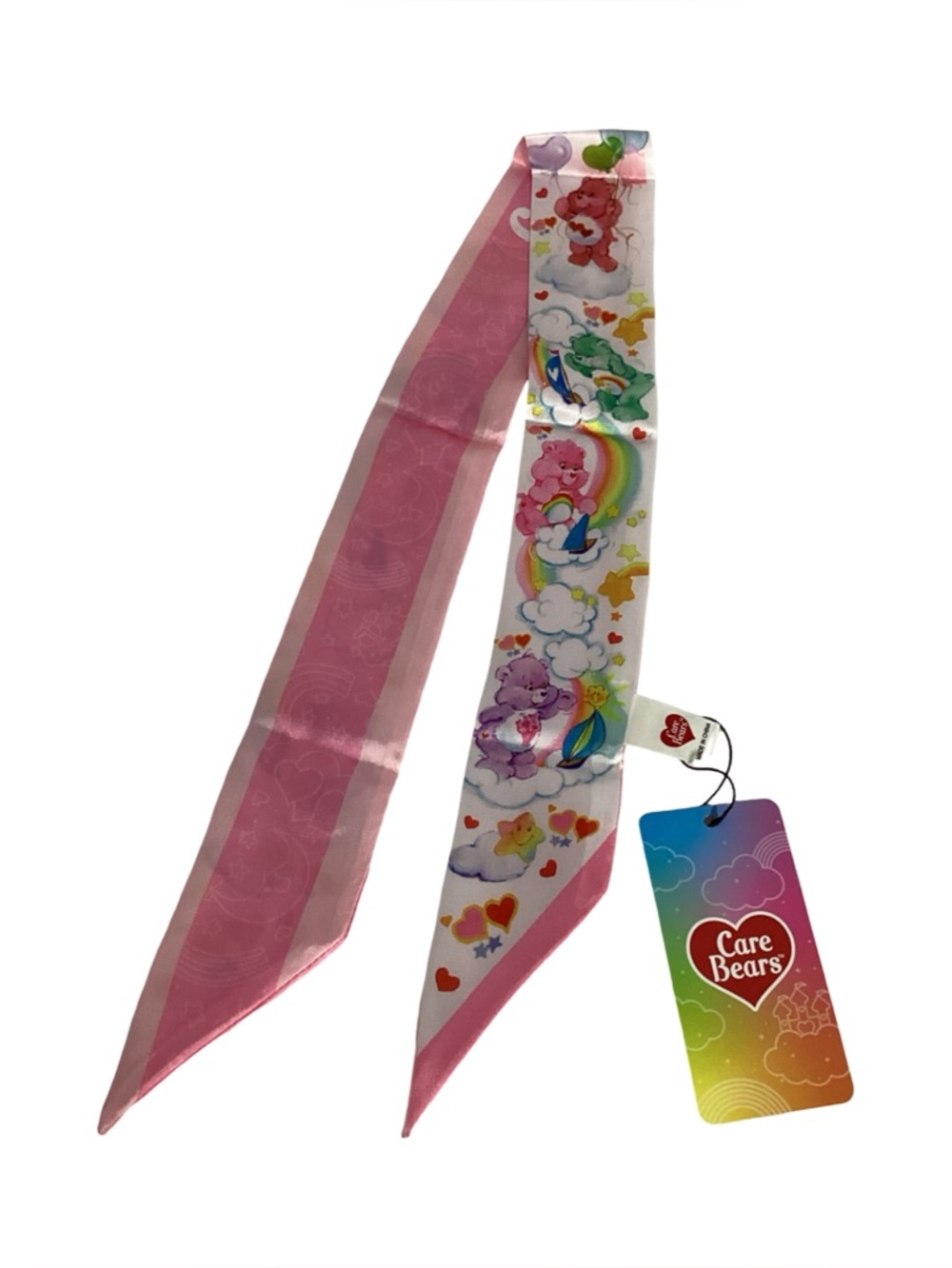 Care Bears Licensed X SHEIN Pink Rainbows Skinny Scarf Bag Charm Neck Tie NEW